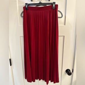 Red Pleated Midi Skirt